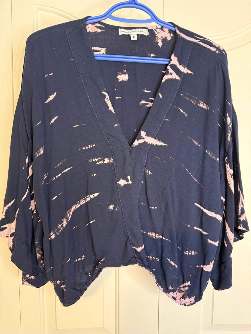 Young Fabulous & Broke Navy and Pink Tie-Dye V-Neck Pullover